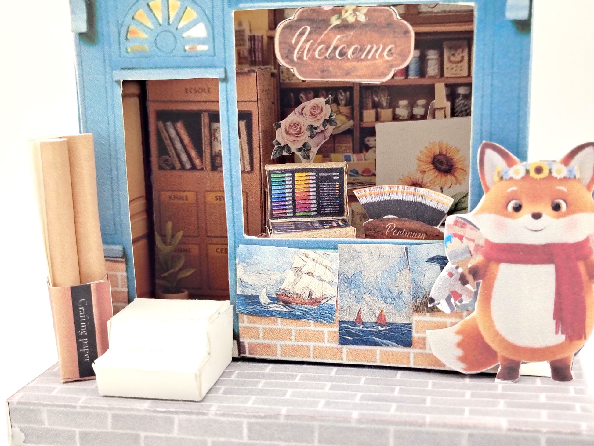 Light Blue Craft Supply House Papercraft, Cozy Miniature Diorama (Digital Download)