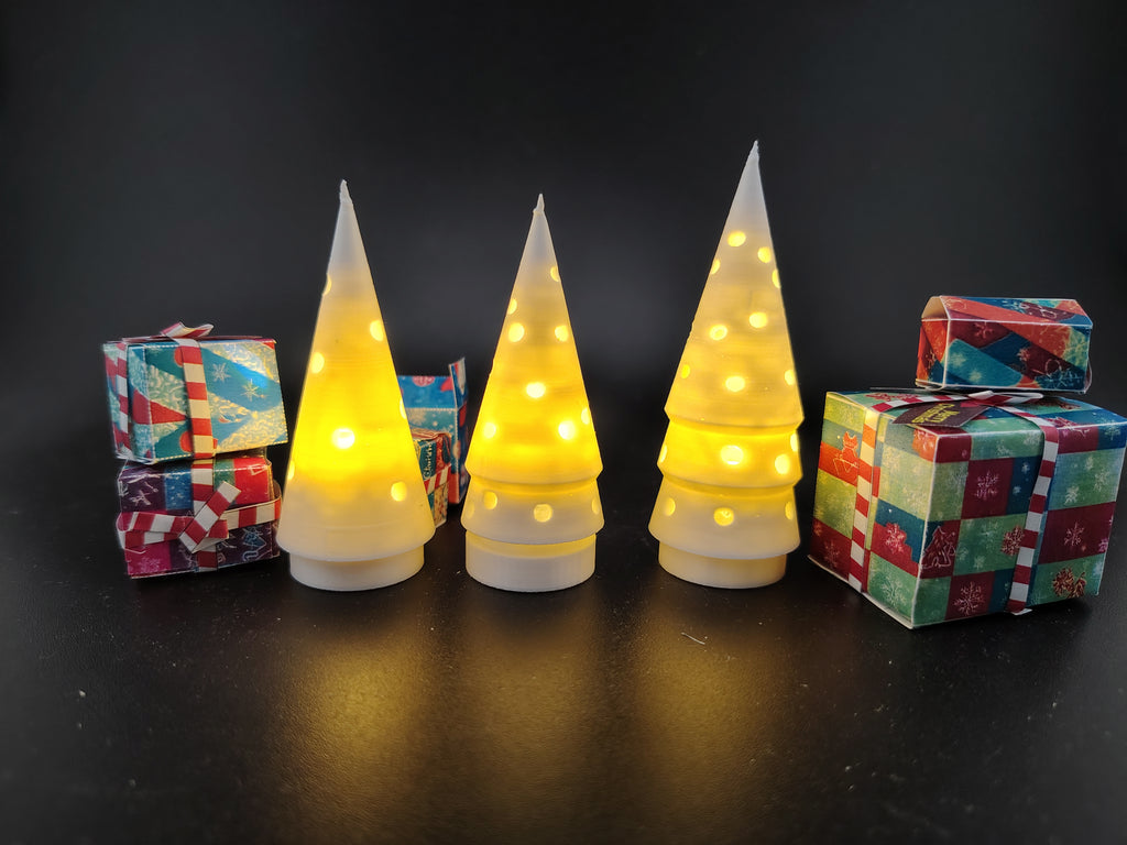 Christmas Tree easy light on decoration STL file for dollhouse or desk x'mas display , 3 style
