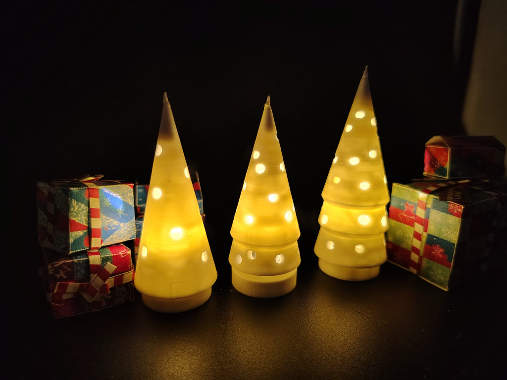 Christmas Tree easy light on decoration STL file for dollhouse or desk x'mas display , 3 style