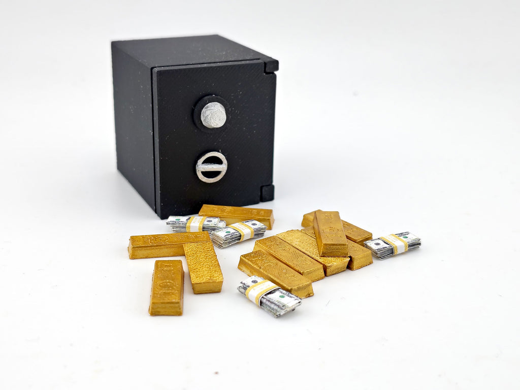 1:12 Openable Safe STL — Miniature Safe with Gold Bars & Cash for Dollhouse Scenes (3D Print File, Instant Download)