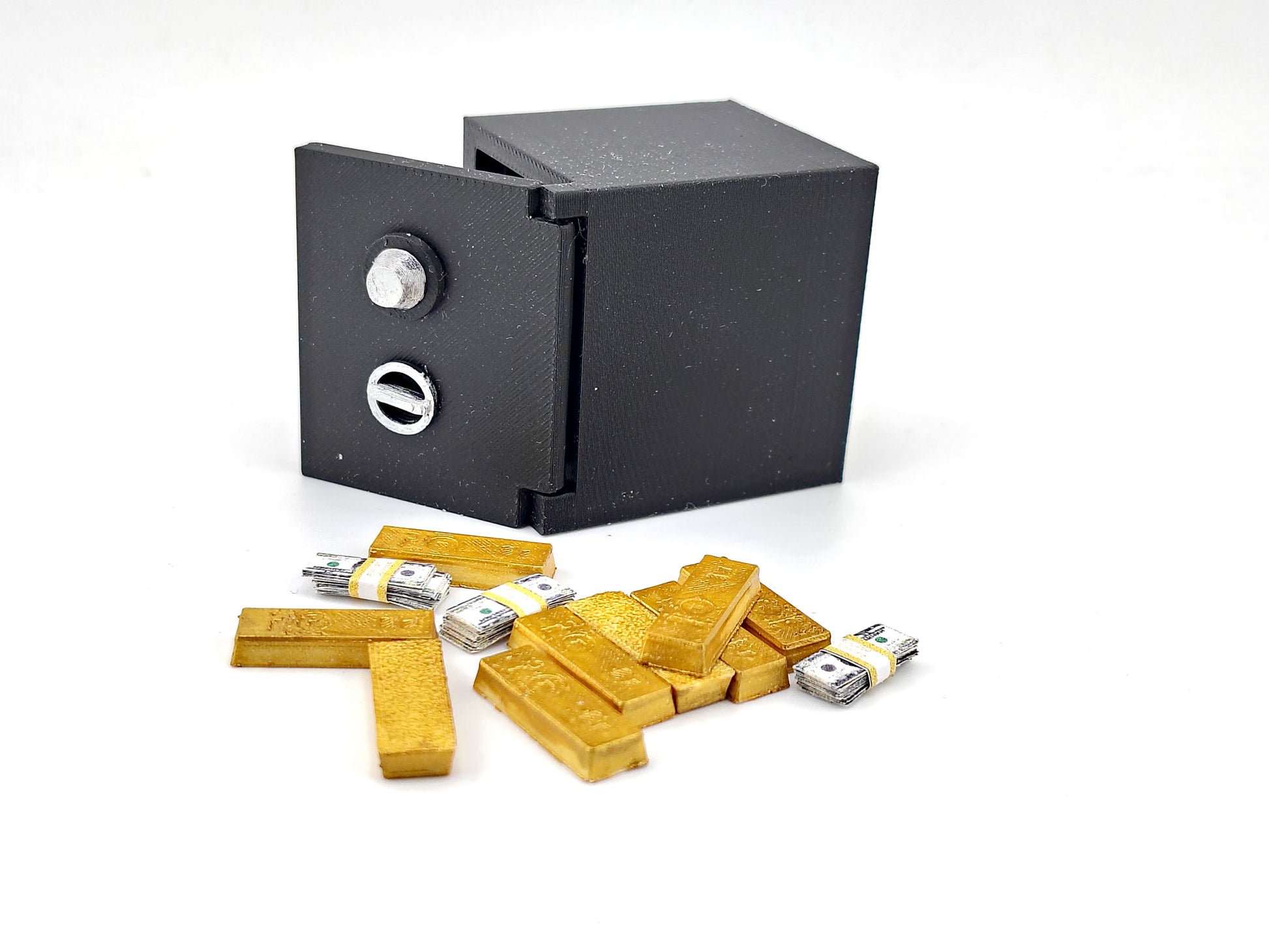 1:12 Openable Safe STL — Miniature Safe with Gold Bars & Cash for Dollhouse Scenes (3D Print File, Instant Download)