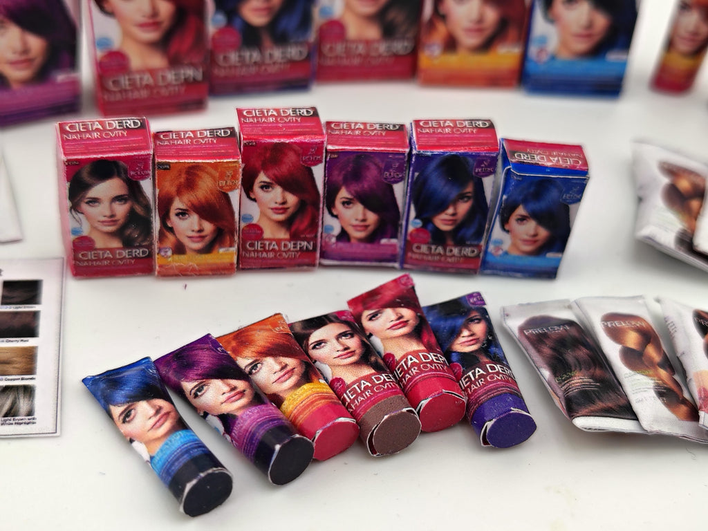 1:6 & 1:12 Hair Dye Set — Miniature Hair Color & Conditioner Bottles for Dollhouse Salon Scenes (Printable Digital Download)