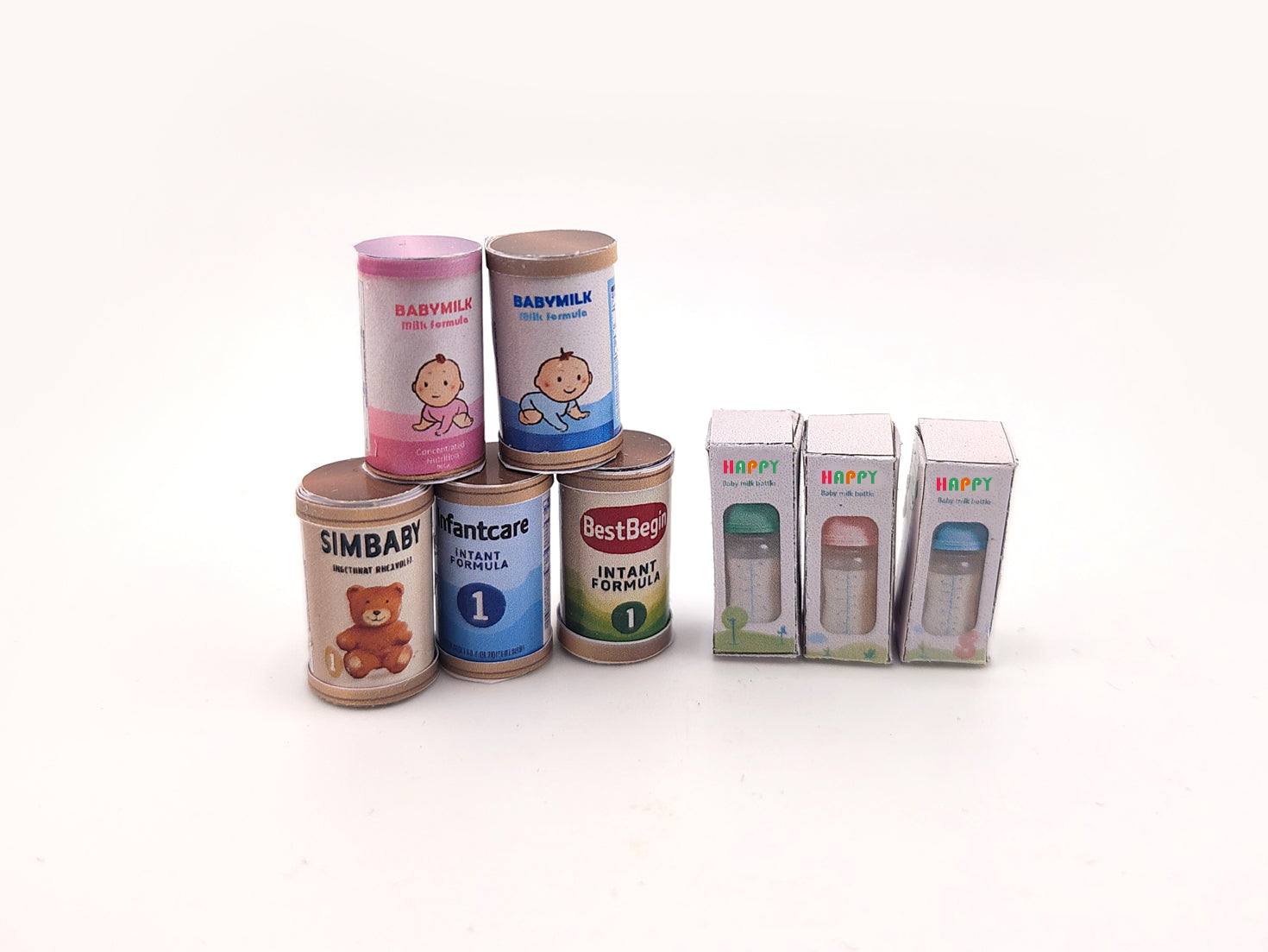 1:12 6 style Baby milk formula with 3 milk bottles(PDF template), Newborns, Infants, Babies, for dollhouse, DIY miniature paper file