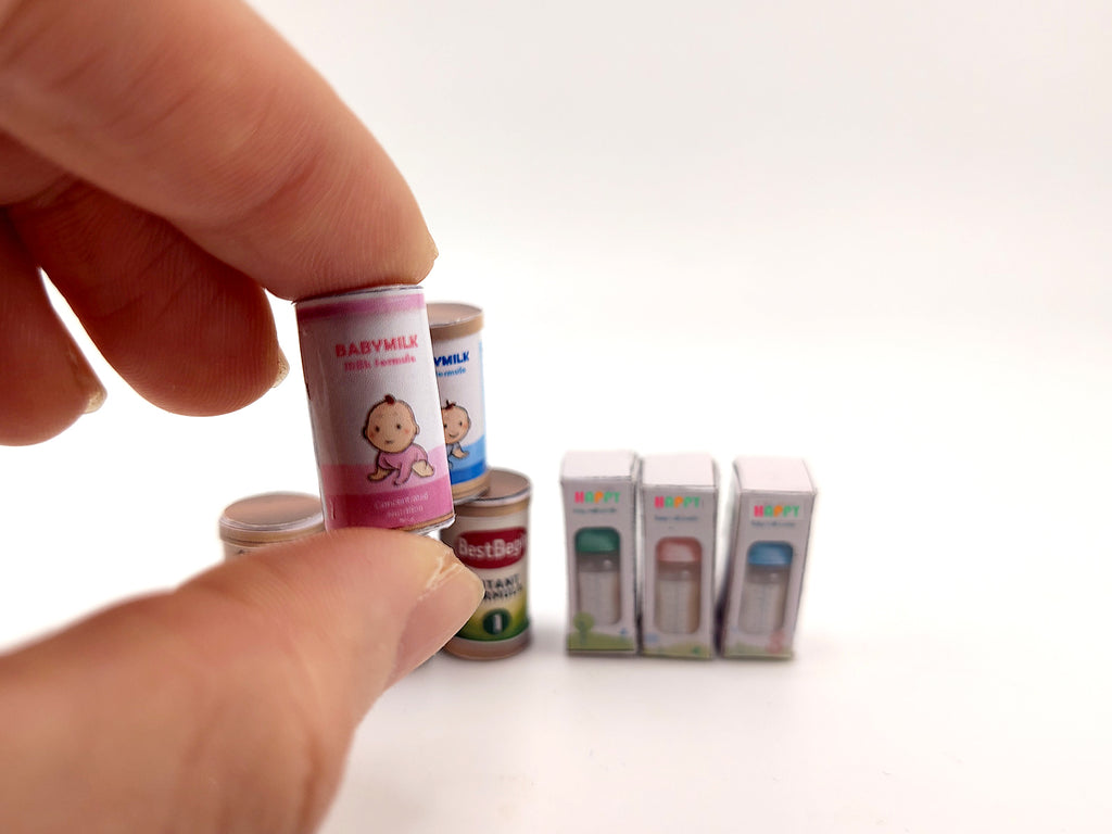 1:12 6 style Baby milk formula with 3 milk bottles(PDF template), Newborns, Infants, Babies, for dollhouse, DIY miniature paper file