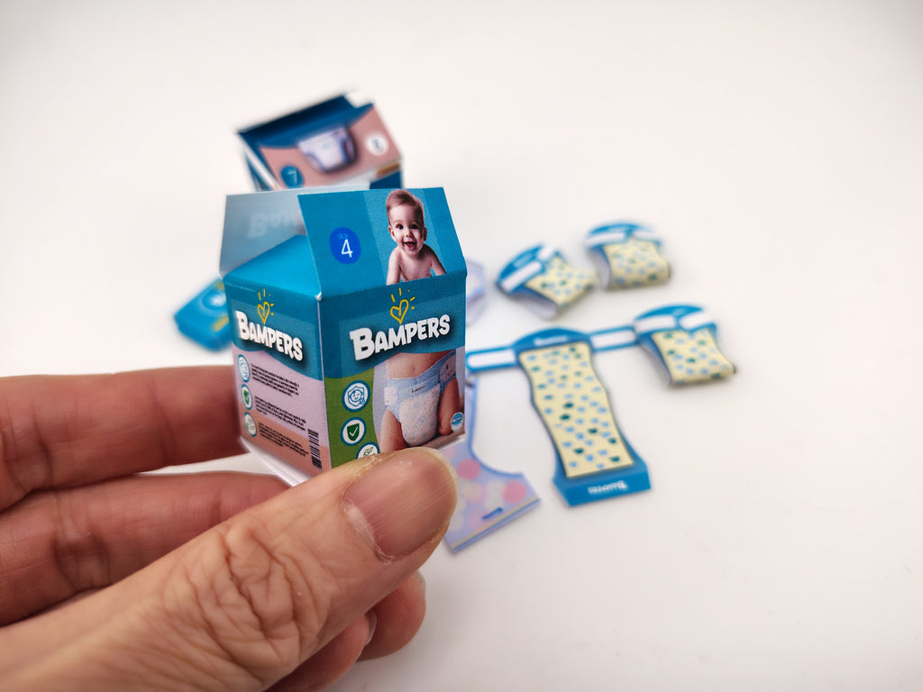 1:12 Baby Set with diapers and wipers (PDF template), Newborns, Infants, Babies, for dollhouse, DIY miniature paper file