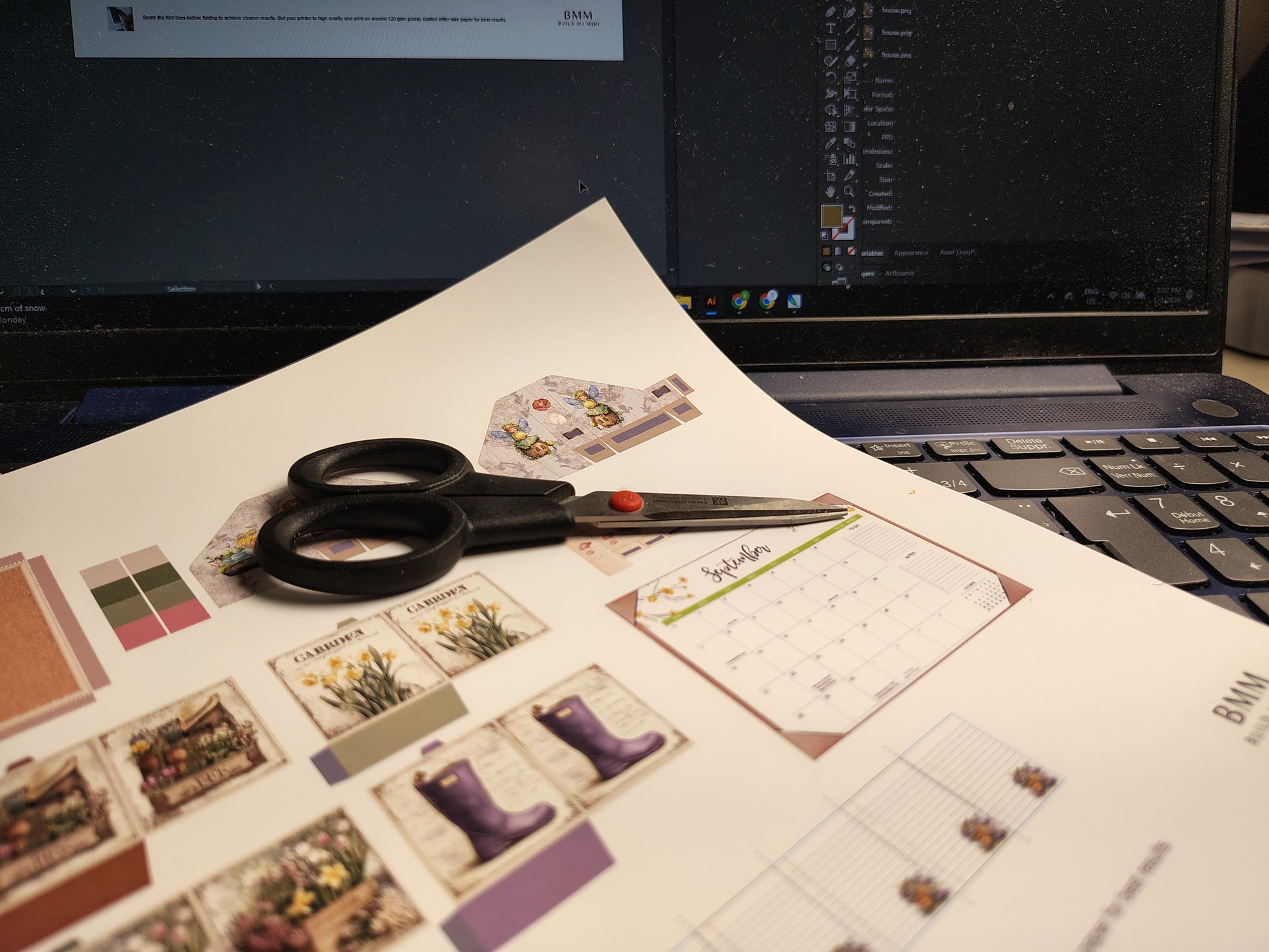 1:12 Scale Spring Desk Stationery Set – Printable Dollhouse Miniatures (PDF Download, 6 Items)