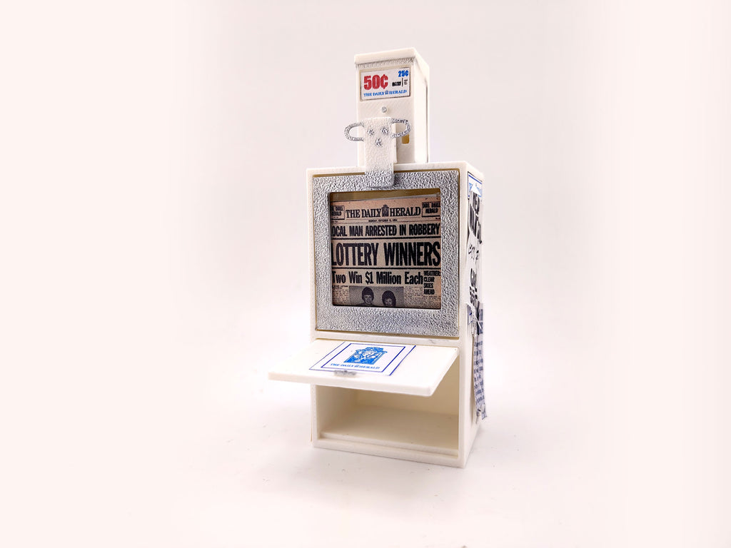 1:12 Vintage Newspaper Vending Machine STL — 20th-Century American Street Scene Miniature (3D Print File, included printed paper, Instant Download)