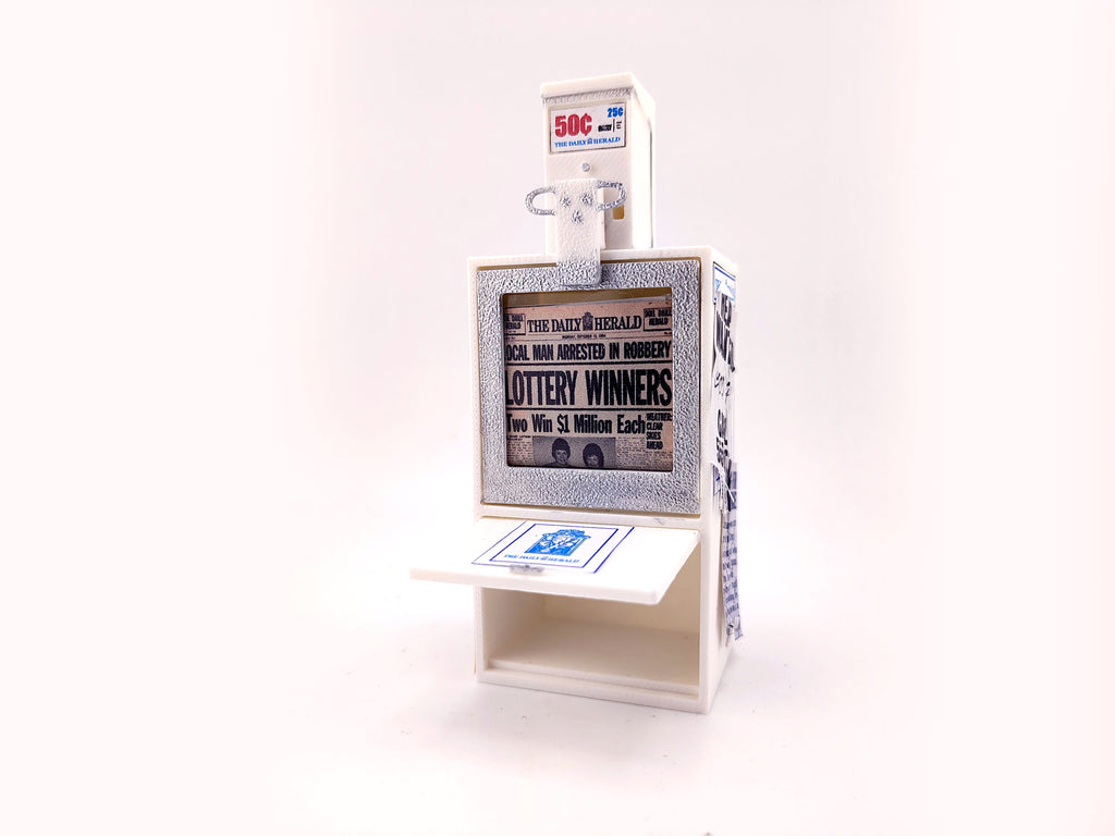 1:12 Vintage Newspaper Vending Machine STL — 20th-Century American Street Scene Miniature (3D Print File, included printed paper, Instant Download)