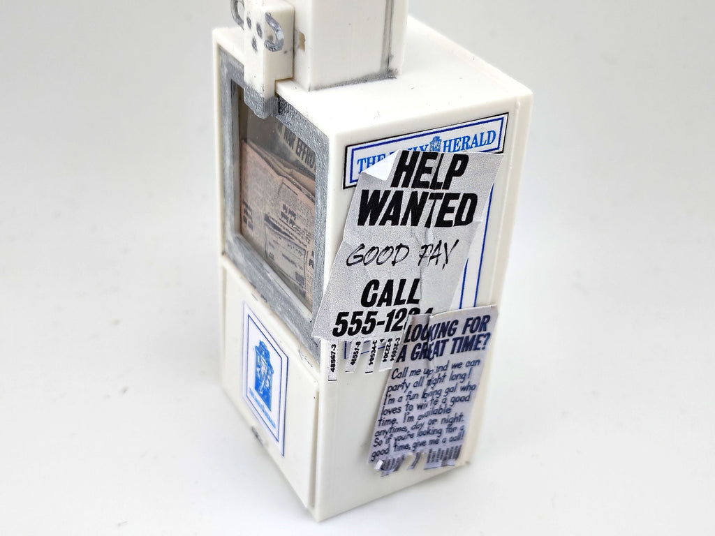1:12 Vintage Newspaper Vending Machine STL — 20th-Century American Street Scene Miniature (3D Print File, included printed paper, Instant Download)