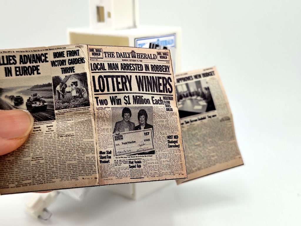 1:12 Vintage Newspaper Vending Machine STL — 20th-Century American Street Scene Miniature (3D Print File, included printed paper, Instant Download)