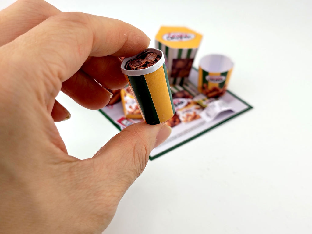 1:6 scale 10 piece Deep Fried Chicken Bucket night meal set Printable Dollhouse Fast Food for doll - yellow and green