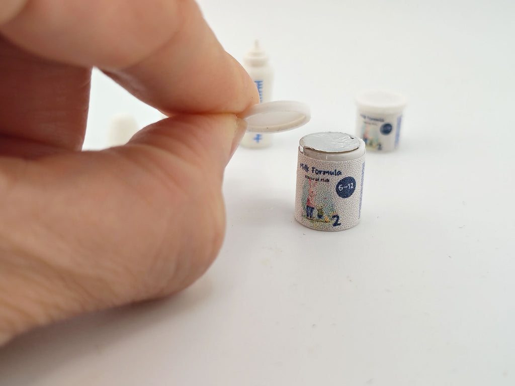1:12 Baby Milk Bottle & Formula Set STL — 6 Styles Miniature Baby Care for Dollhouse (3D Print File, Label included, Instant Download)
