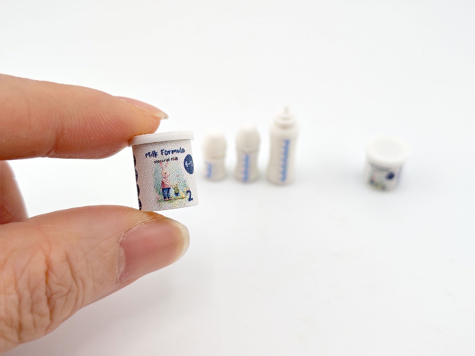 1:12 Baby Milk Bottle & Formula Set STL — 6 Styles Miniature Baby Care for Dollhouse (3D Print File, Label included, Instant Download)