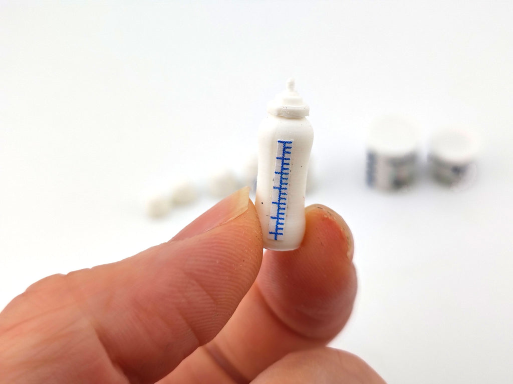 1:12 Baby Milk Bottle & Formula Set STL — 6 Styles Miniature Baby Care for Dollhouse (3D Print File, Label included, Instant Download)