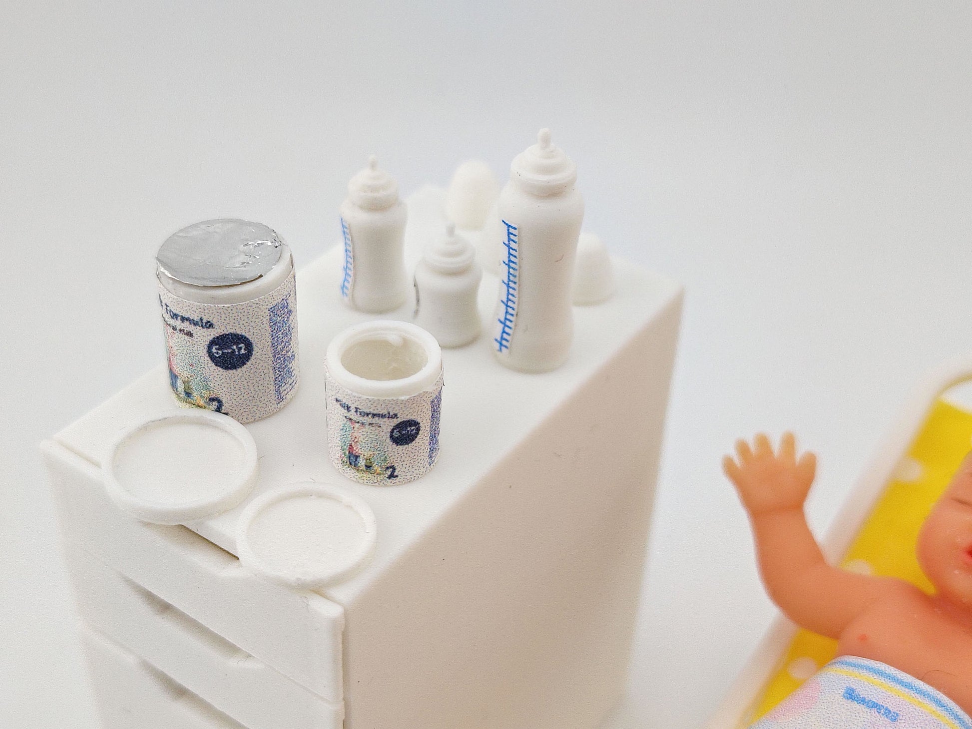 1:12 Baby Milk Bottle & Formula Set STL — 6 Styles Miniature Baby Care for Dollhouse (3D Print File, Label included, Instant Download)