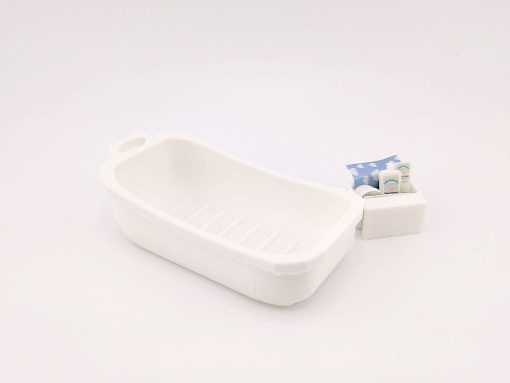 1:12 Baby Bath Tub,  baby shower, shampoo, baby cream (3D print STL file, PDF)