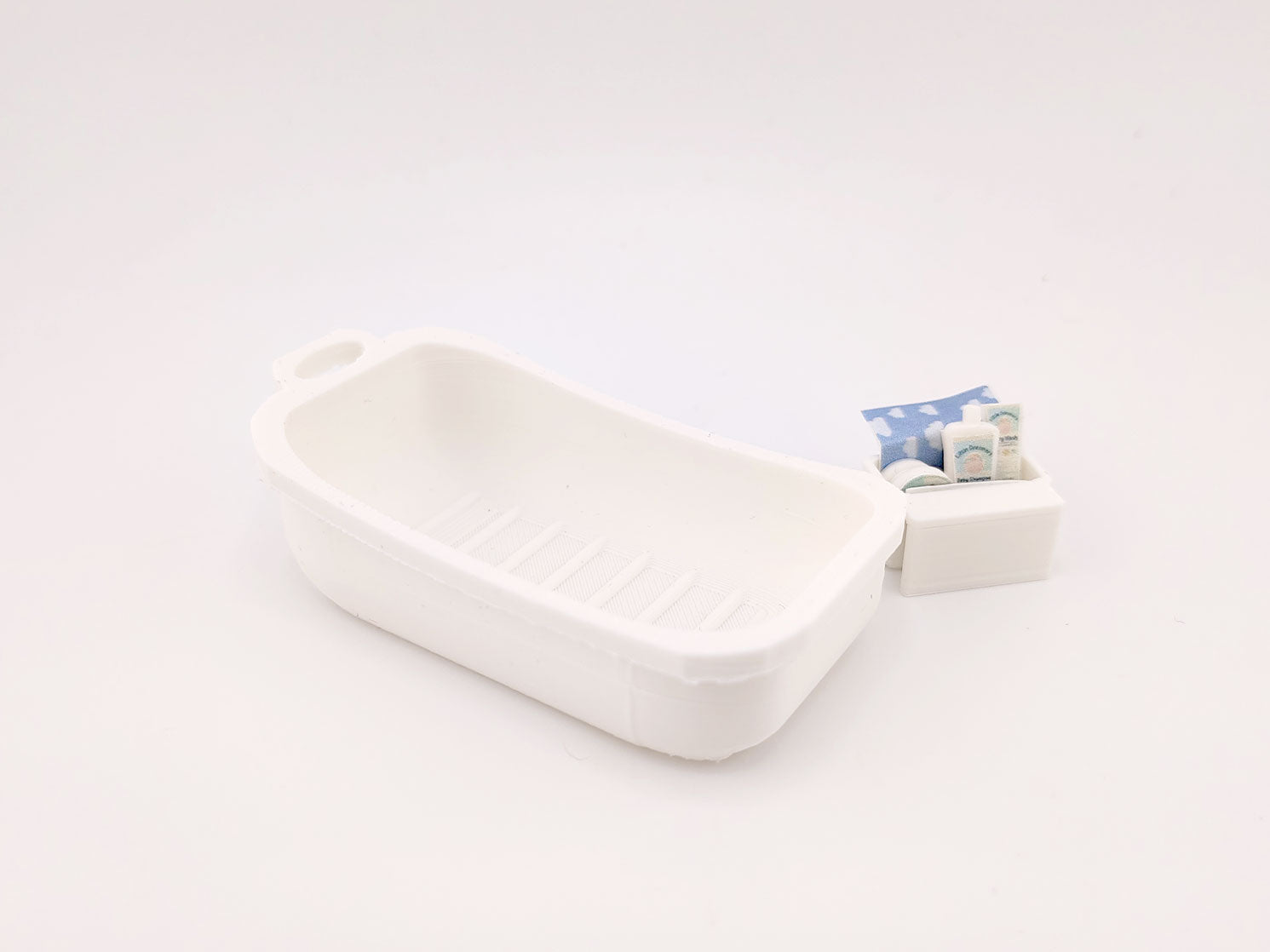1:12 Baby Bath Tub,  baby shower, shampoo, baby cream (3D print STL file, PDF)