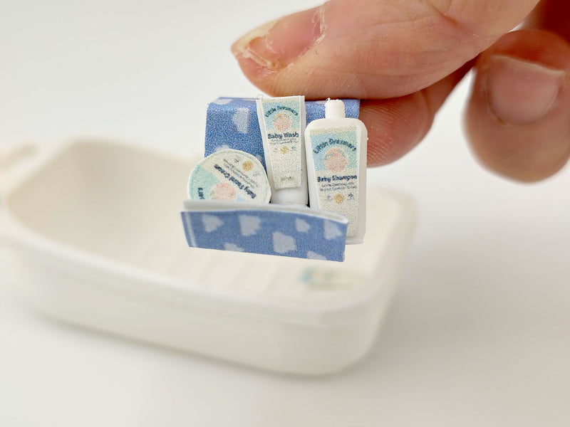 1:12 Baby Bath Tub,  baby shower, shampoo, baby cream (3D print STL file, PDF)