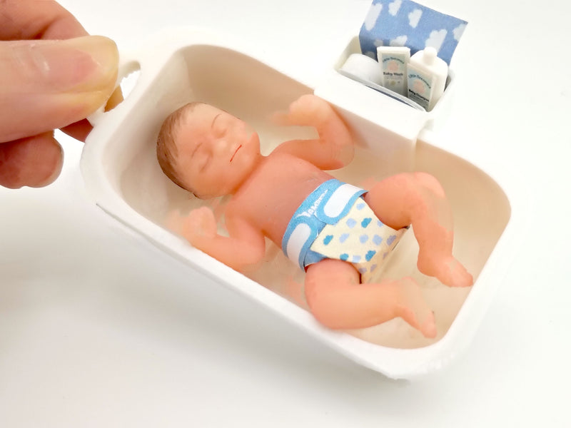 1:12 Baby Bath Tub,  baby shower, shampoo, baby cream (3D print STL file, PDF)