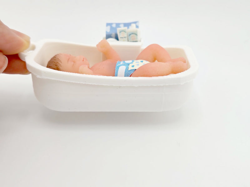 1:12 Baby Bath Tub,  baby shower, shampoo, baby cream (3D print STL file, PDF)