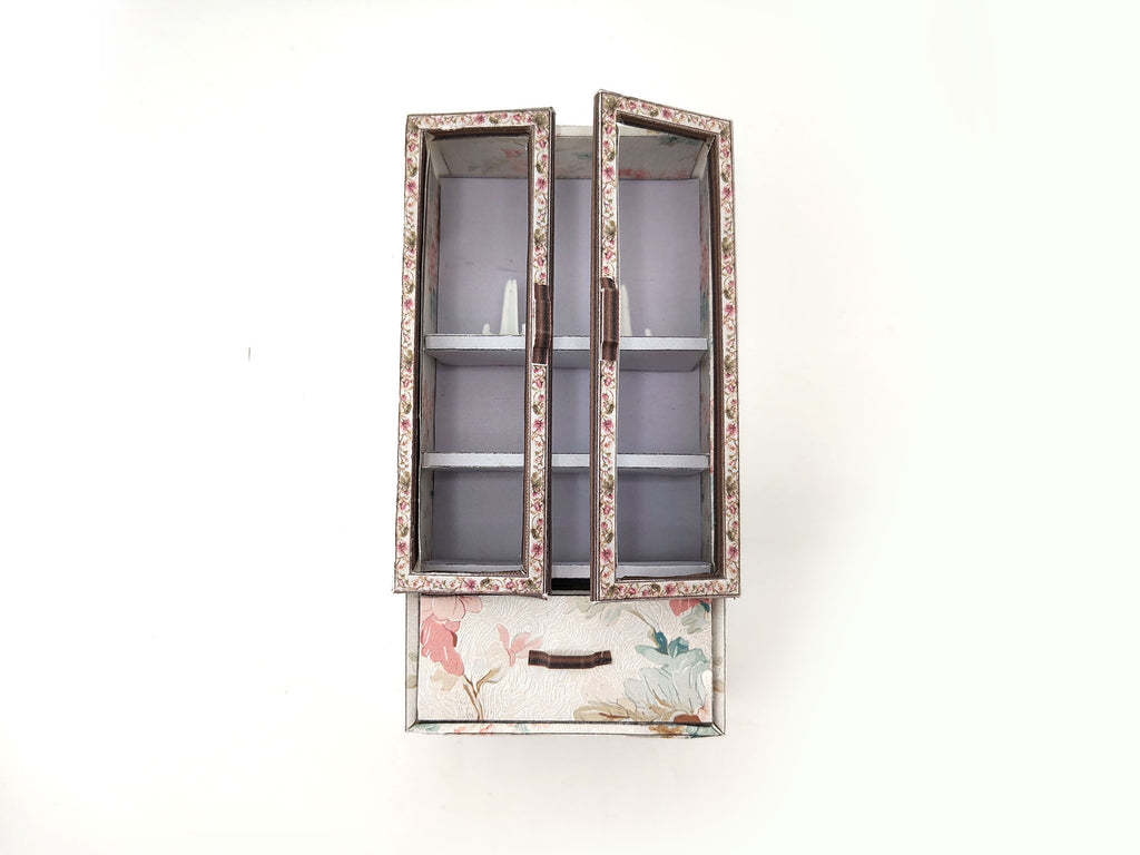 1:12 Vintage Paper Wardrobe — Openable Dollhouse Cabinet with Floral Pattern & Pull-Out Drawer (Printable, No Wood)