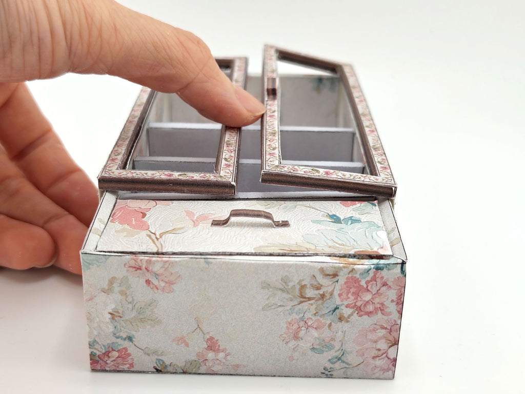 1:12 Vintage Paper Wardrobe — Openable Dollhouse Cabinet with Floral Pattern & Pull-Out Drawer (Printable, No Wood)