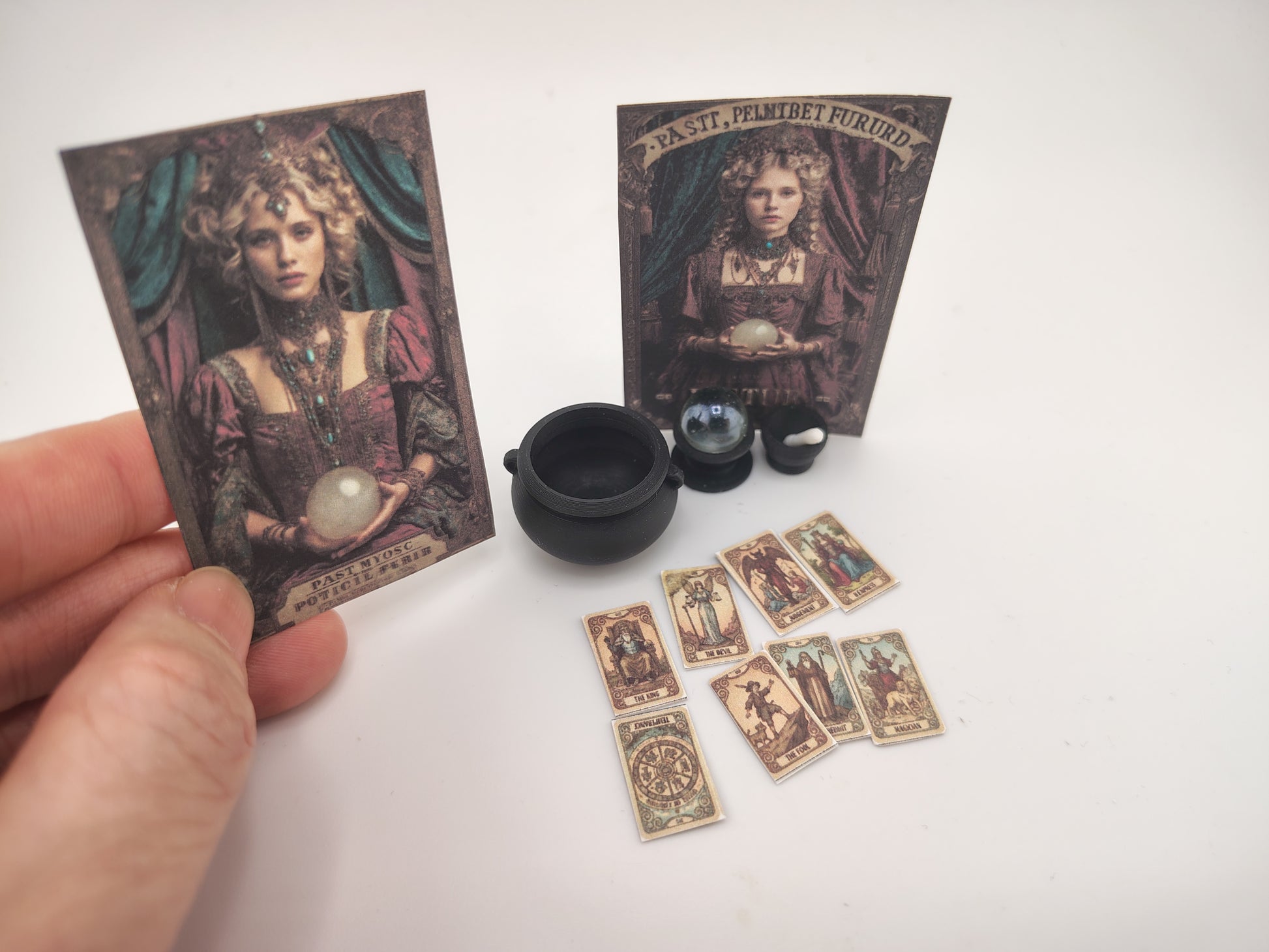 1:12 fortune teller and potion set STL — miniature wizard accessories for dollhouse fantasy scenes. Instant 3D print download