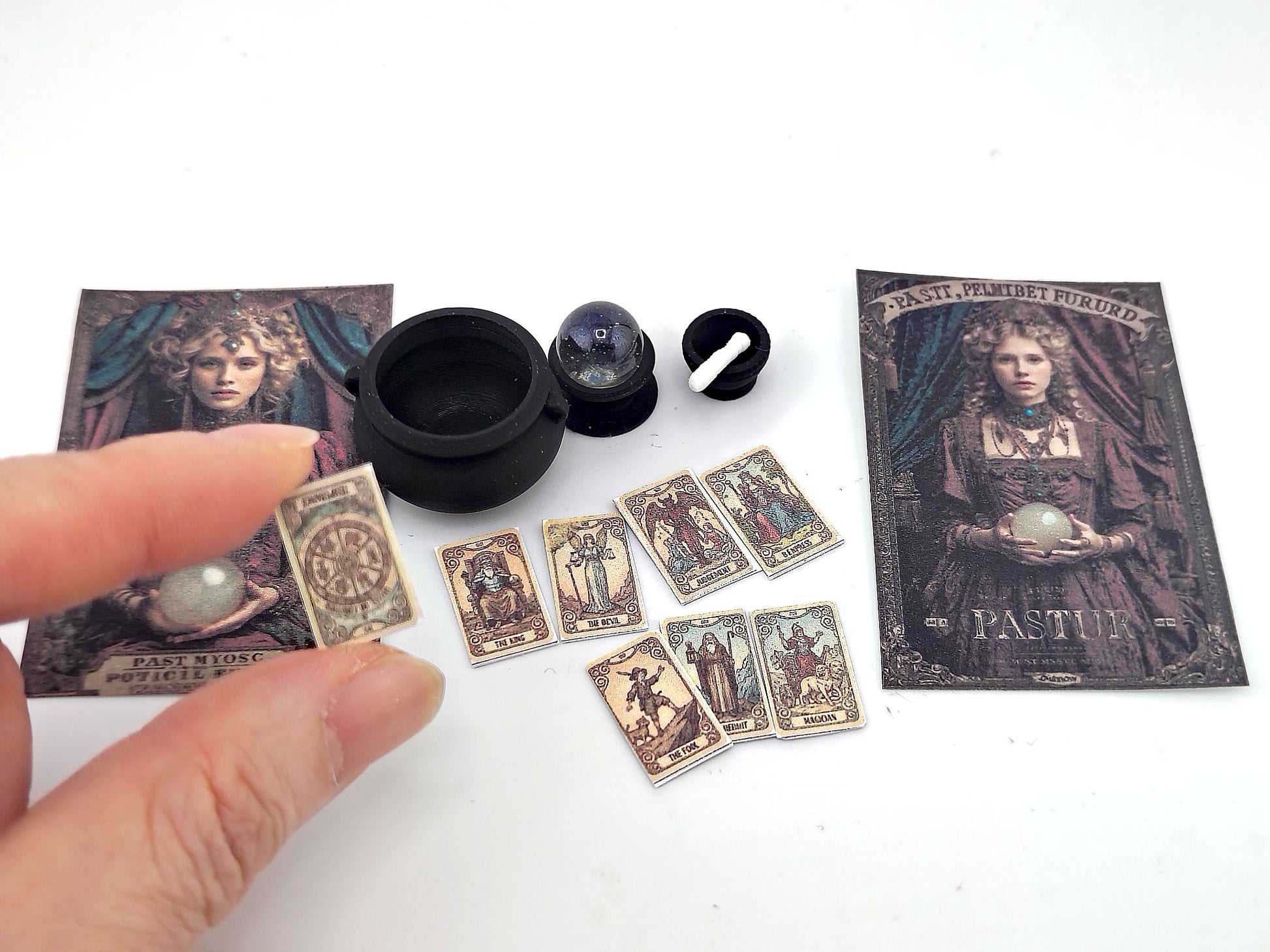1:12 fortune teller and potion set STL — miniature wizard accessories for dollhouse fantasy scenes. Instant 3D print download