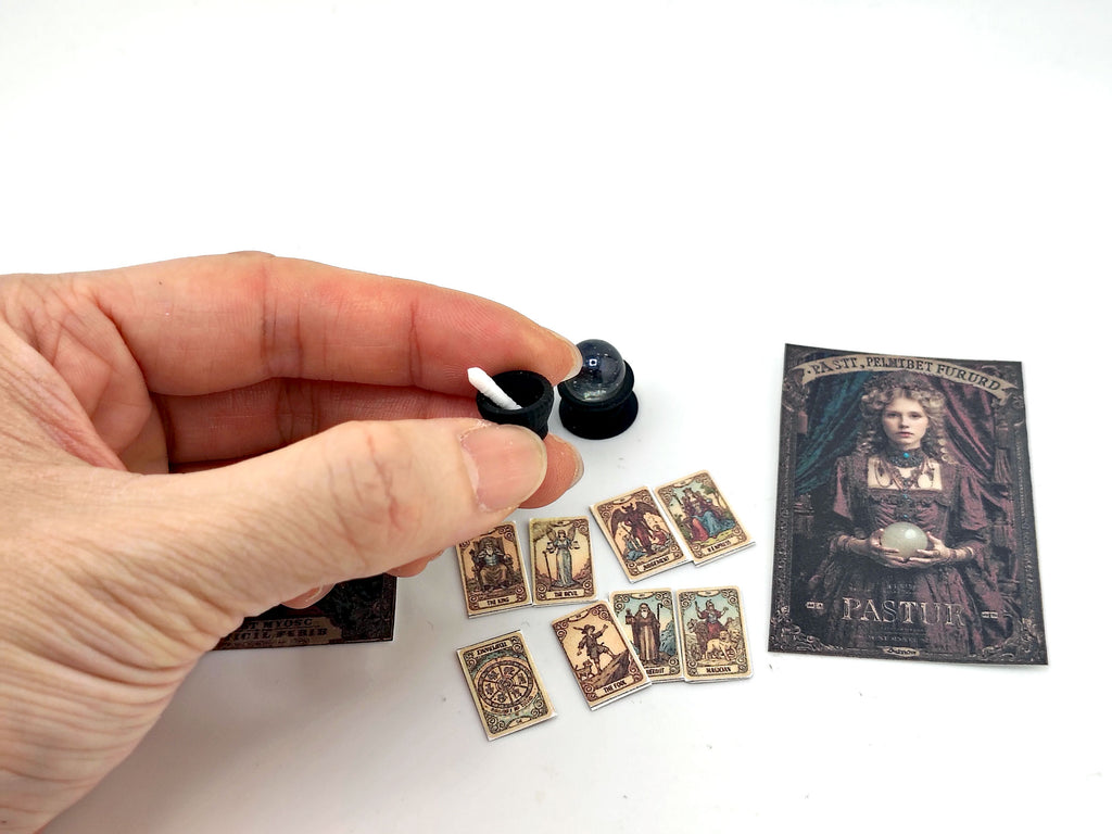 1:12 fortune teller and potion set STL — miniature wizard accessories for dollhouse fantasy scenes. Instant 3D print download