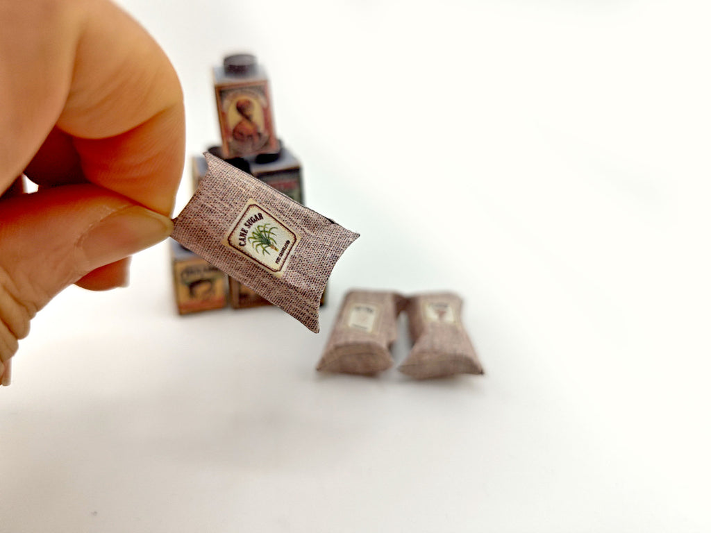 1:12 Vintage Spice Set — 6 Mini Spice Containers with Salt & Flour Bags for Dollhouse Kitchens (Printable Miniatures)