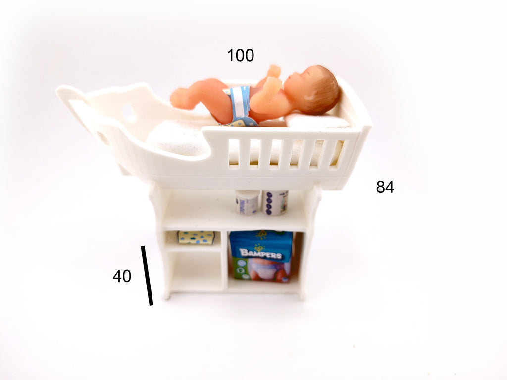 1:12 Baby Bed STL — Miniature Baby Furniture for Dollhouse Nurseries (3D Print File, Instant Download)