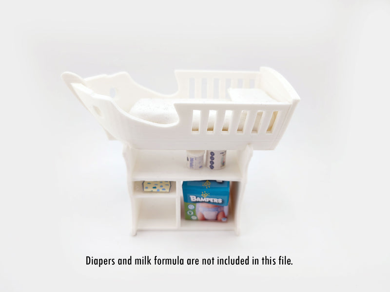 1:12 Baby Bed STL — Miniature Baby Furniture for Dollhouse Nurseries (3D Print File, Instant Download)
