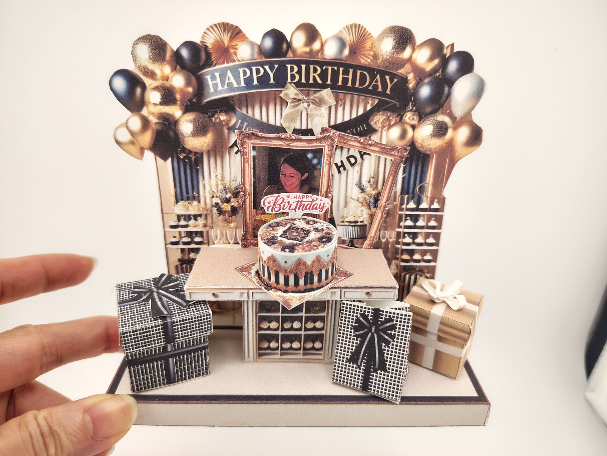 Black and Gold Happy Birthday Stand — Elegant Stand-Up Birthday Decoration & Gift for Everyone