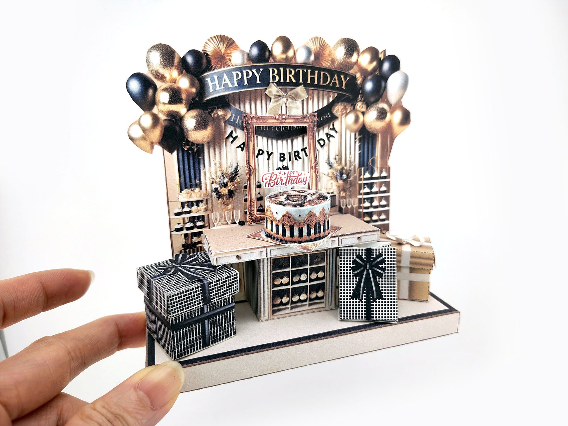 Black and Gold Happy Birthday Stand — Elegant Stand-Up Birthday Decoration & Gift for Everyone