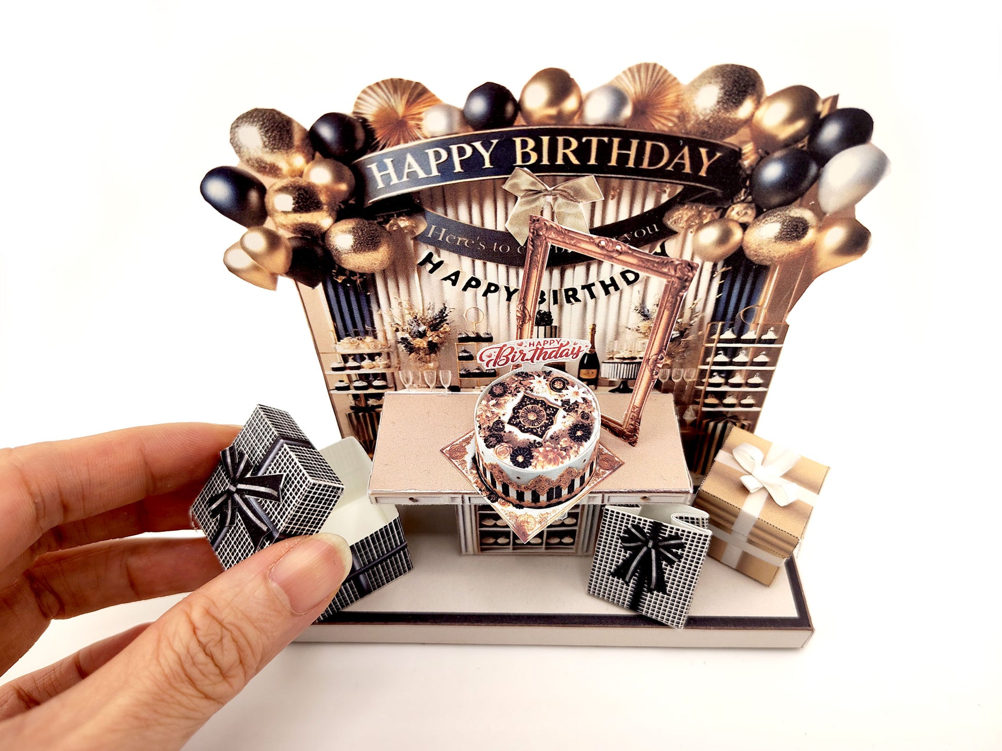 Black and Gold Happy Birthday Stand — Elegant Stand-Up Birthday Decoration & Gift for Everyone
