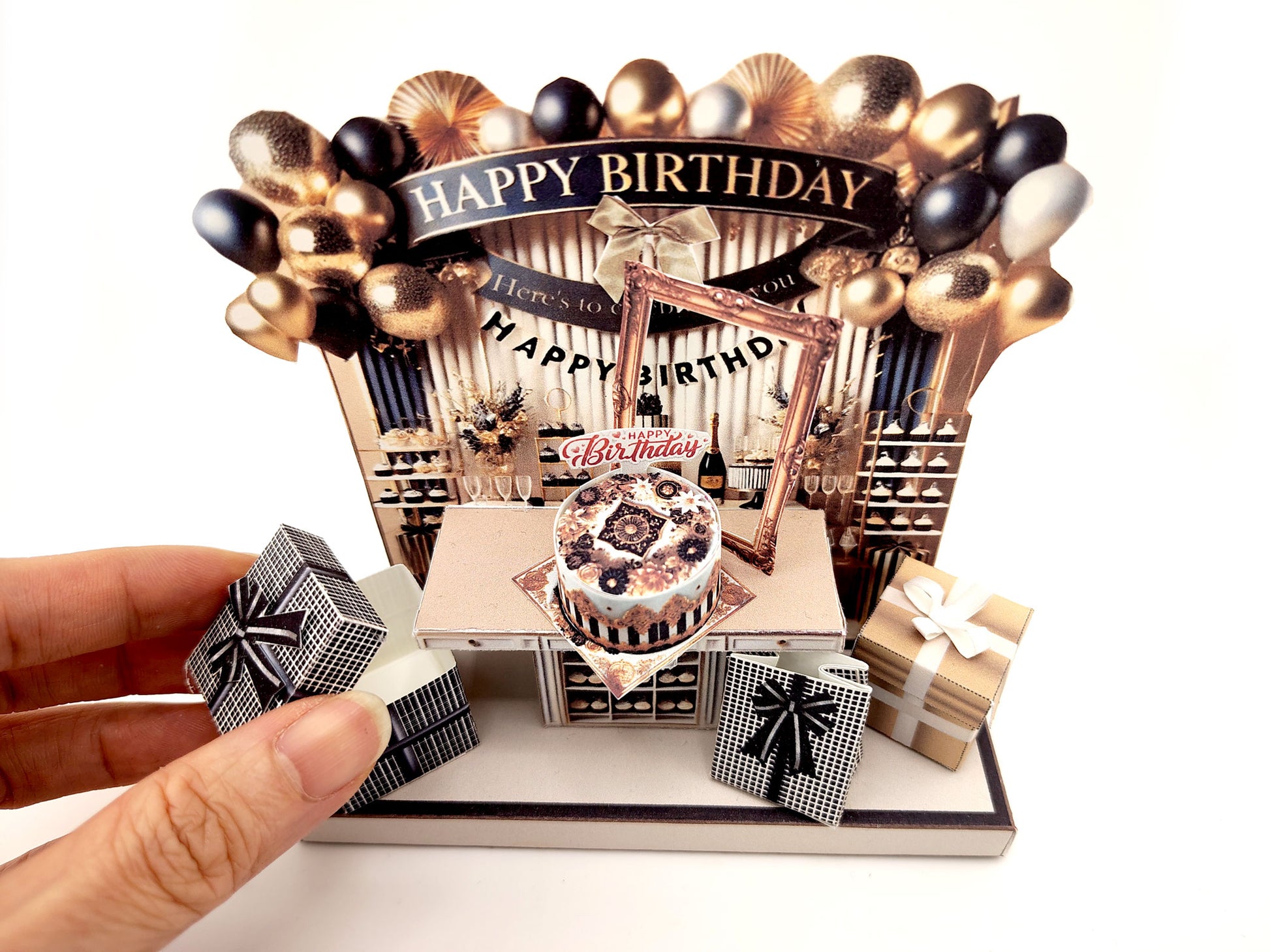 Black and Gold Happy Birthday Stand — Elegant Stand-Up Birthday Decoration & Gift for Everyone