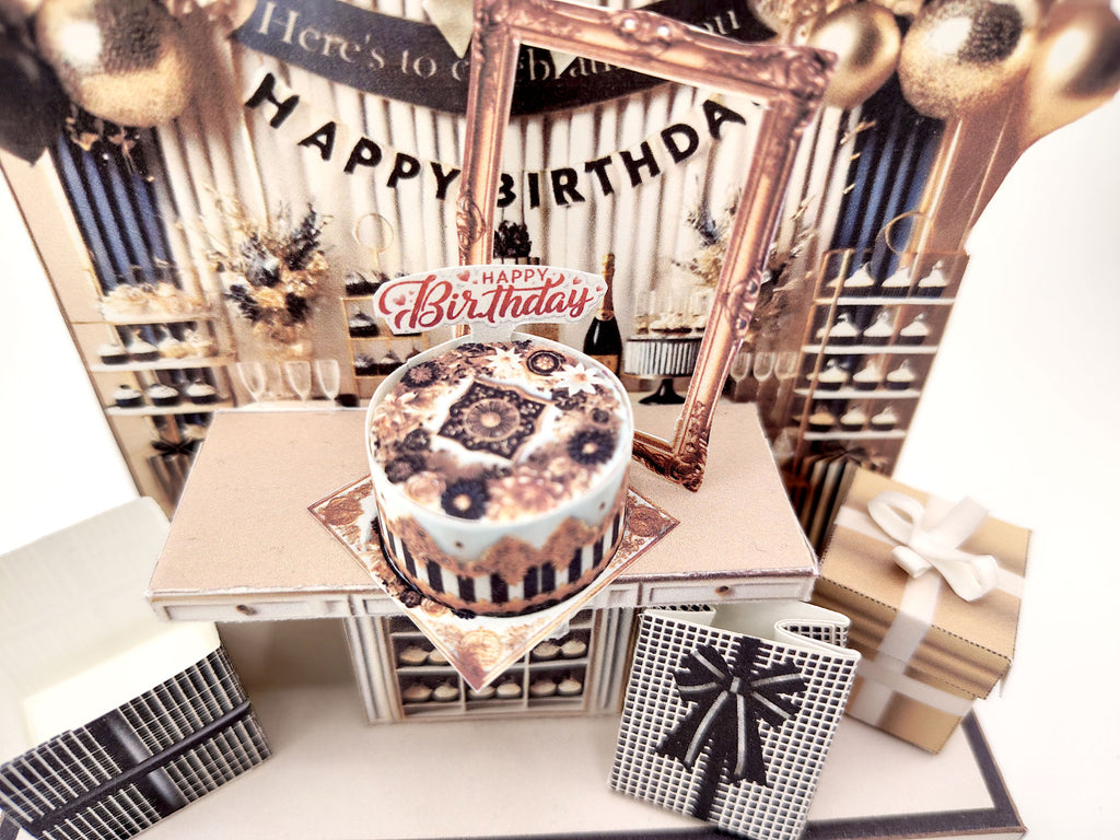 Black and Gold Happy Birthday Stand — Elegant Stand-Up Birthday Decoration & Gift for Everyone