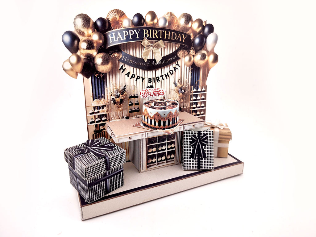 Black and Gold Happy Birthday Stand — Elegant Stand-Up Birthday Decoration & Gift for Everyone