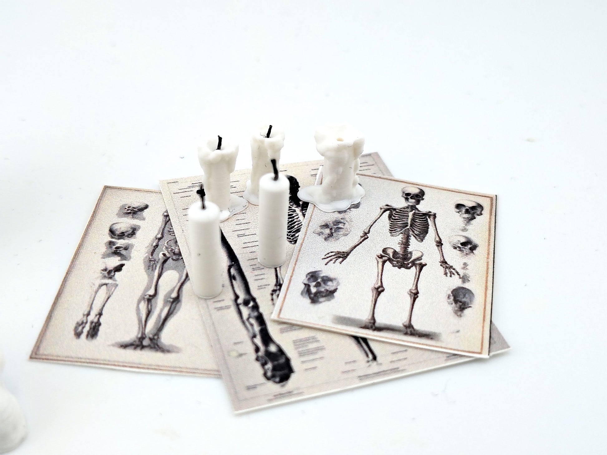 1:12 skeleton, treasure box and candle set STL — miniature wizard accessories for dollhouse fantasy scenes. Instant 3D print download