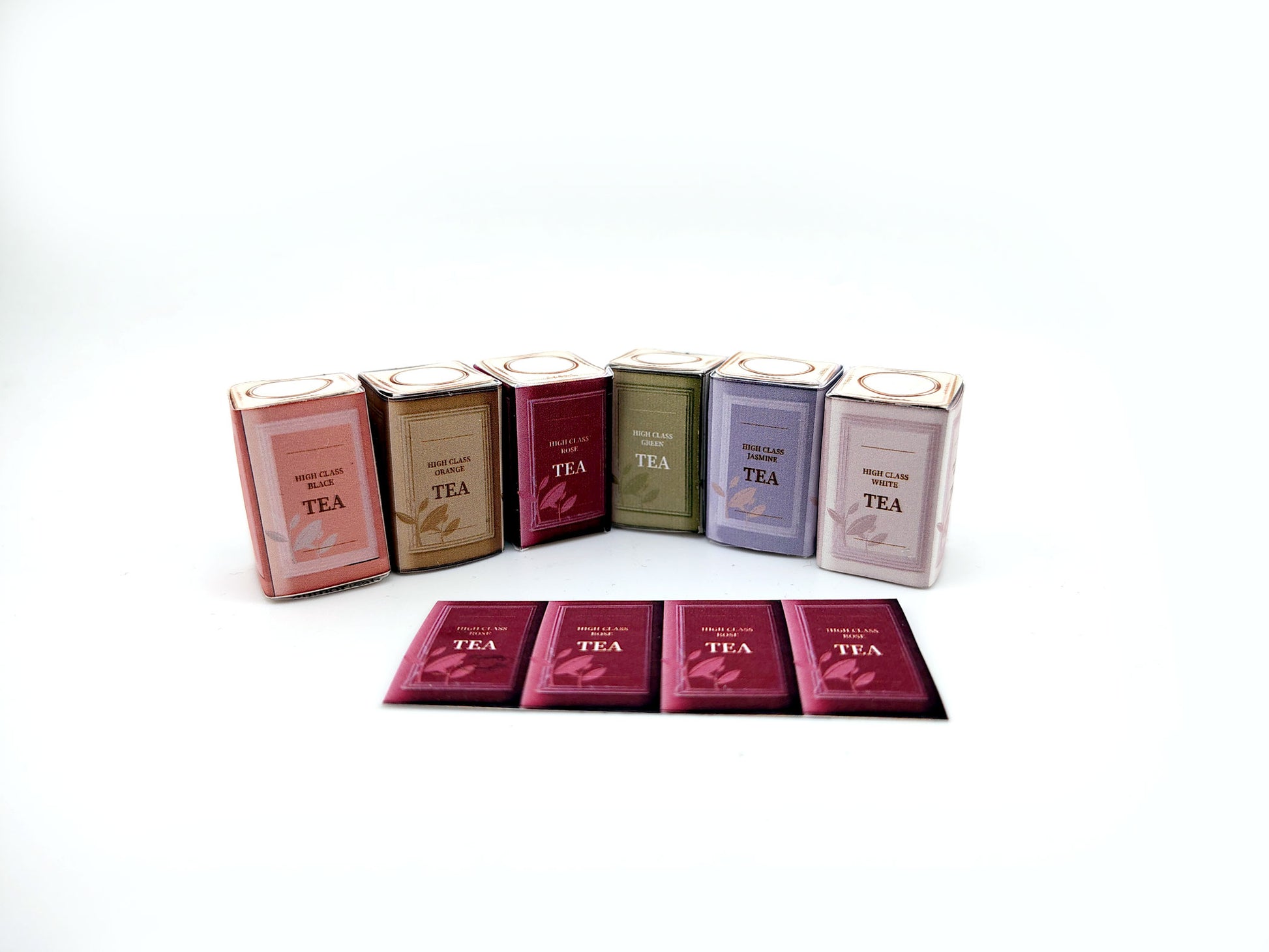 1:6 Tea Tin Can Set — Printable Dollhouse Tea Boxes & Tea Bags (DIY Miniature PDF, Instant Download)