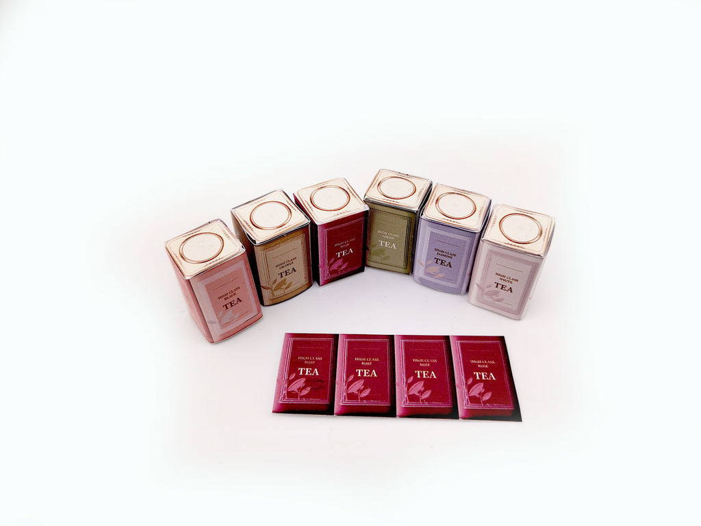 1:6 Tea Tin Can Set — Printable Dollhouse Tea Boxes & Tea Bags (DIY Miniature PDF, Instant Download)