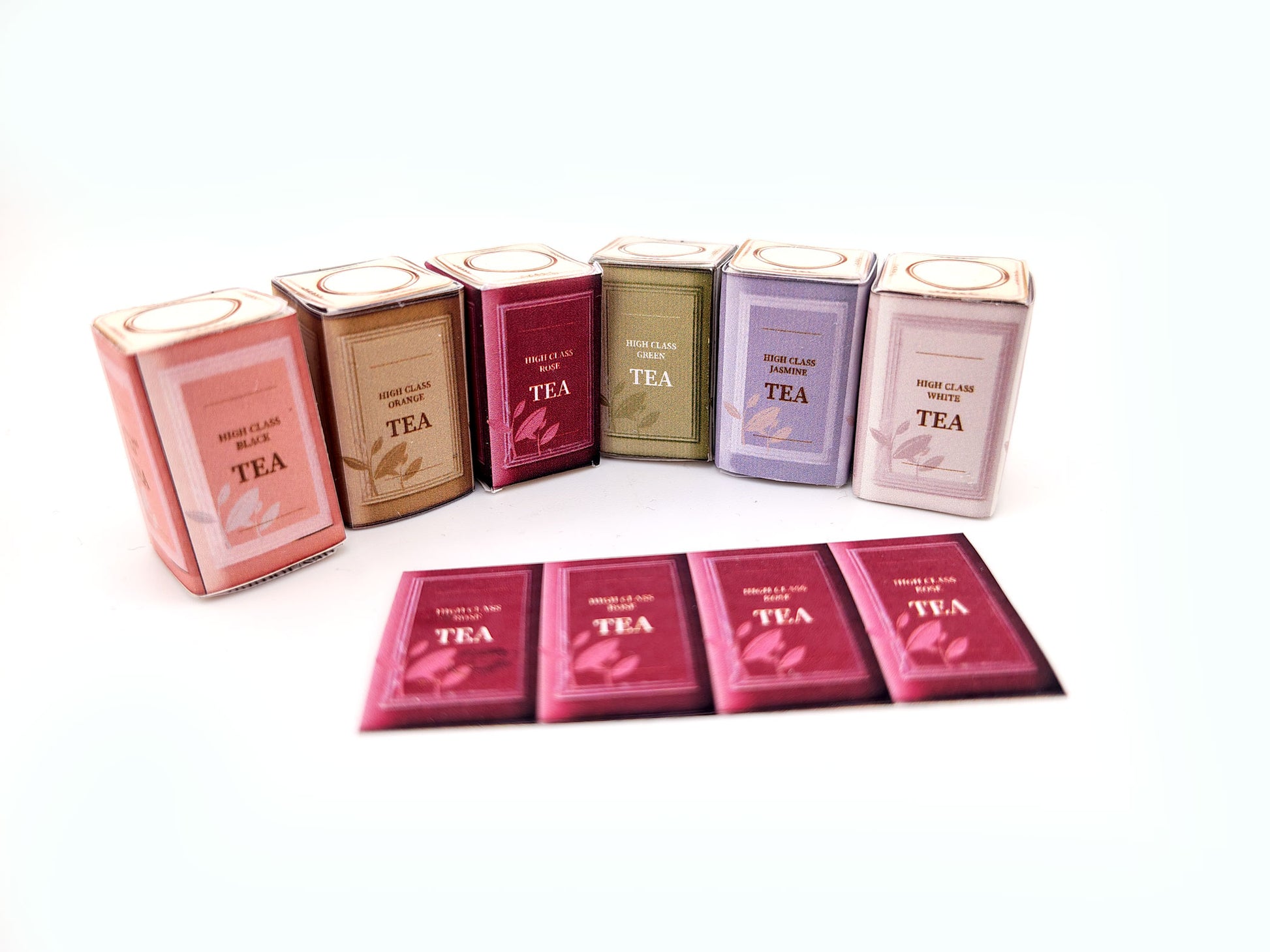 1:6 Tea Tin Can Set — Printable Dollhouse Tea Boxes & Tea Bags (DIY Miniature PDF, Instant Download)