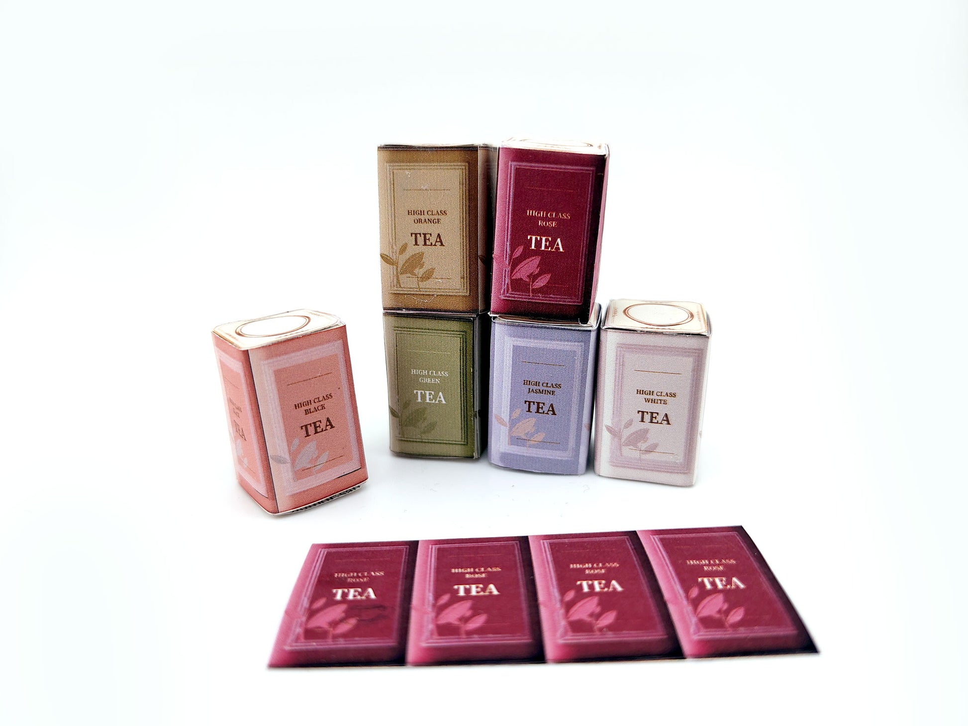 1:6 Tea Tin Can Set — Printable Dollhouse Tea Boxes & Tea Bags (DIY Miniature PDF, Instant Download)