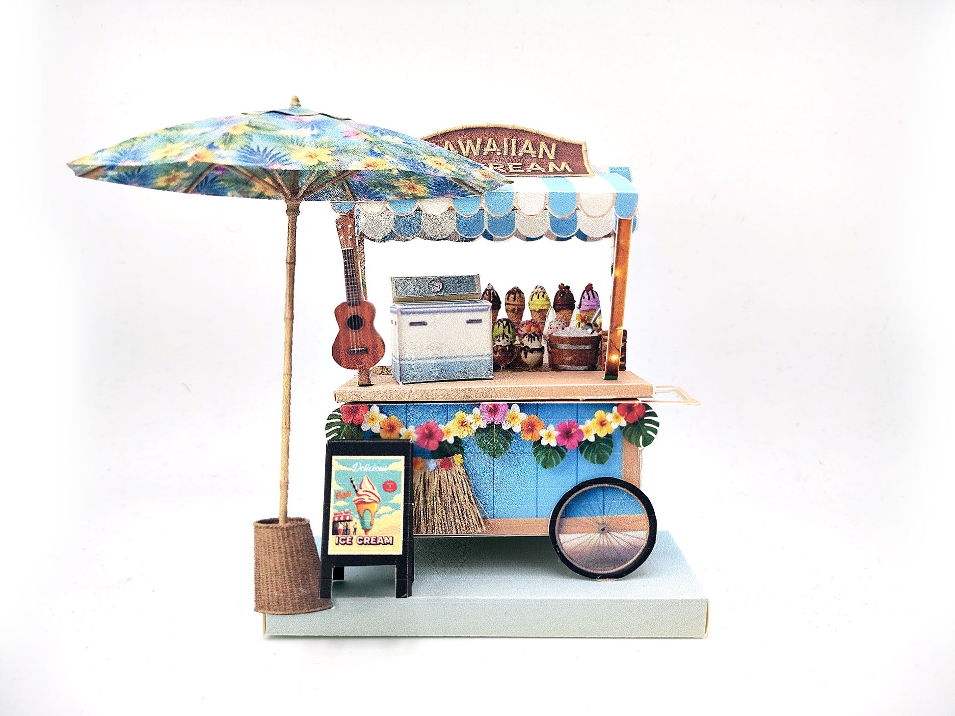 Hawaiian Ice Cream Cart DIY Miniature Kit — Printable Holiday Street Food Stand with ice ccream freezer (Digital Download)