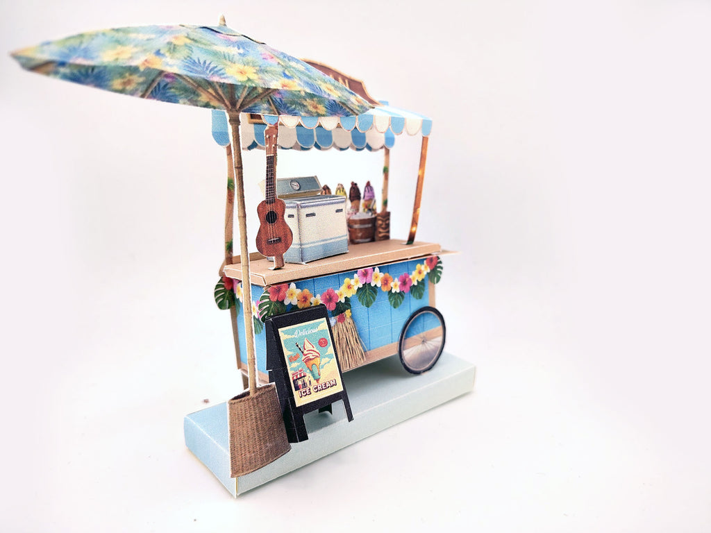 Hawaiian Ice Cream Cart DIY Miniature Kit — Printable Holiday Street Food Stand with ice ccream freezer (Digital Download)