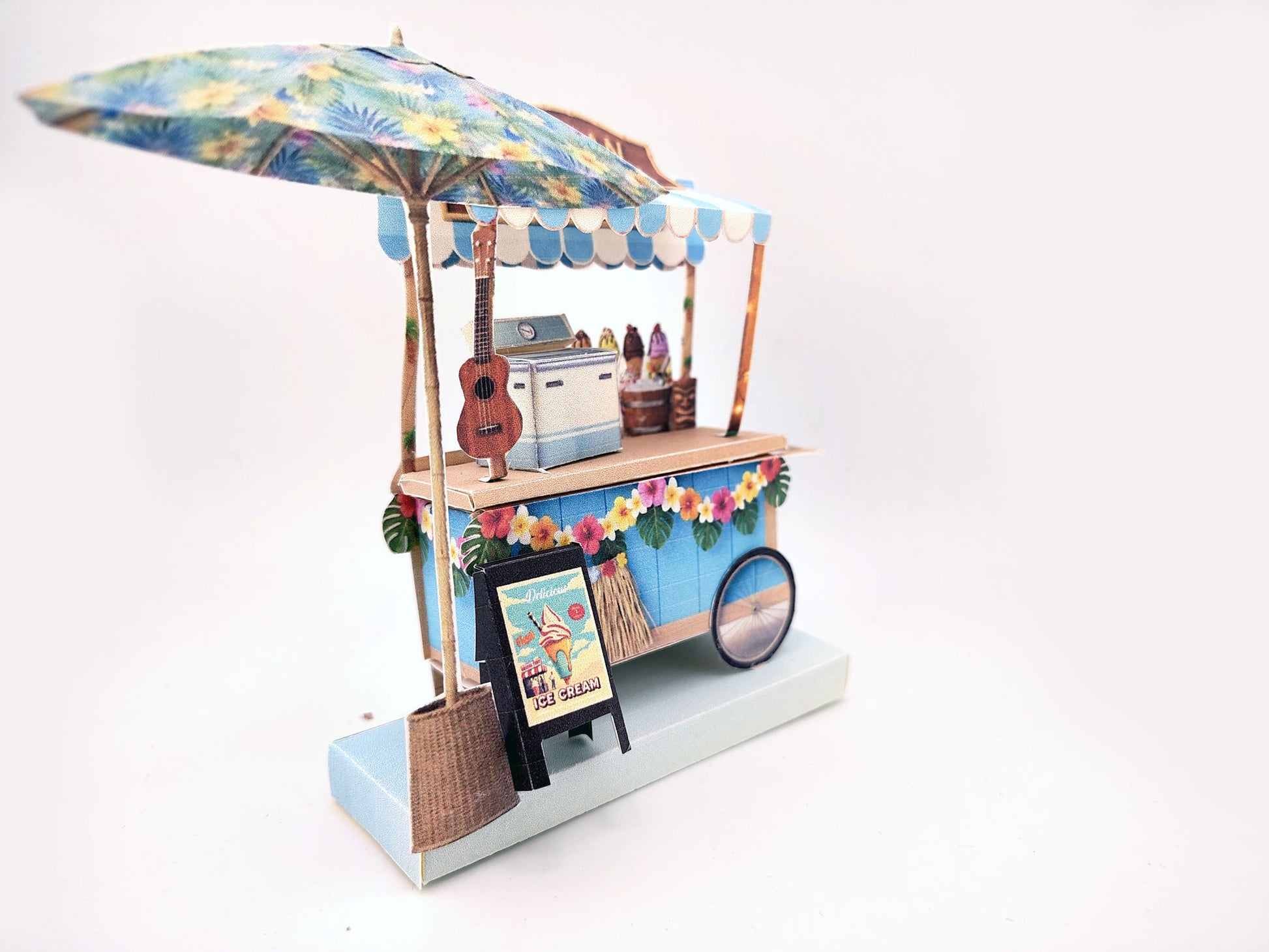 Hawaiian Ice Cream Cart DIY Miniature Kit — Printable Holiday Street Food Stand with ice ccream freezer (Digital Download)