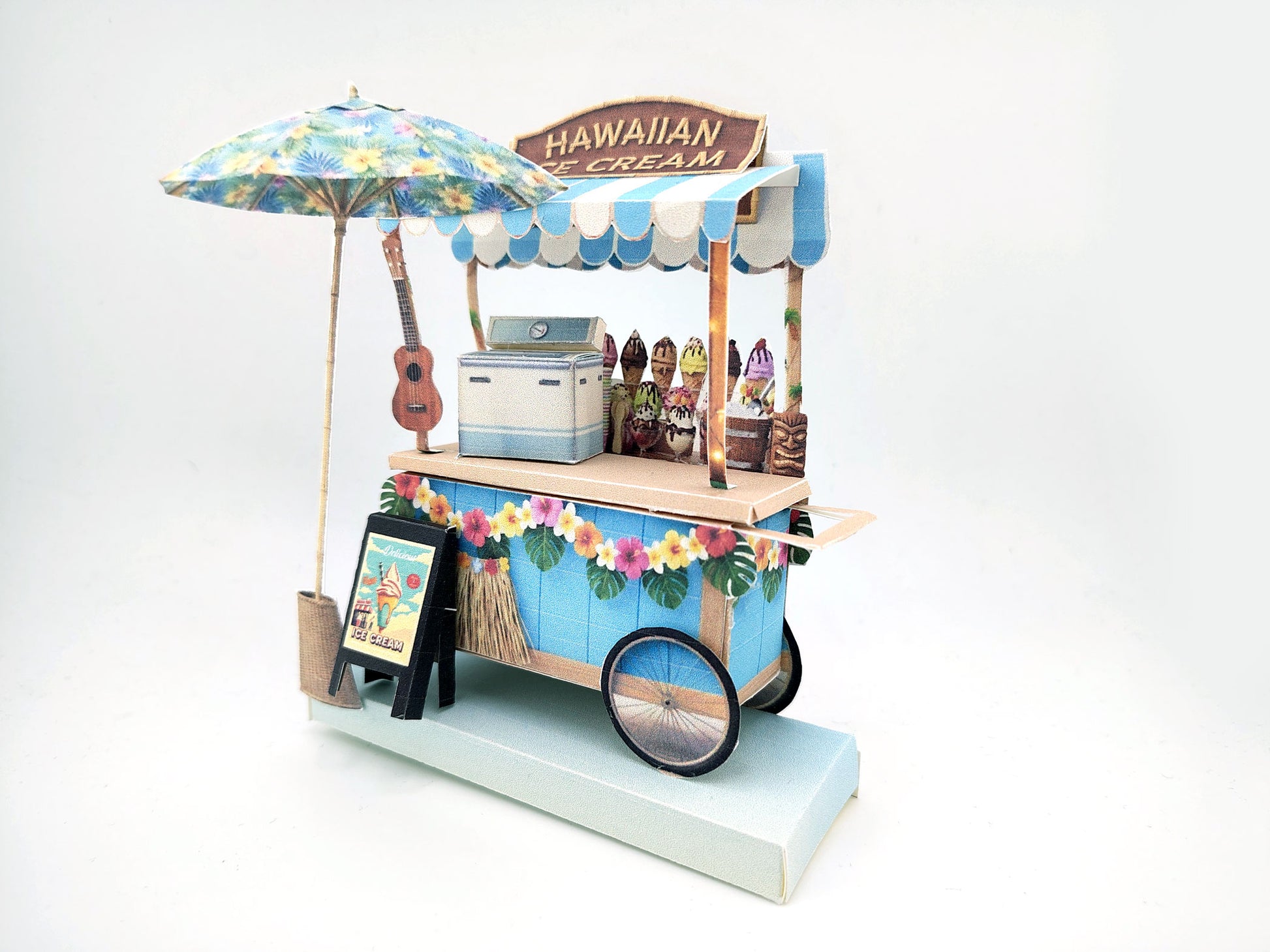 Hawaiian Ice Cream Cart DIY Miniature Kit — Printable Holiday Street Food Stand with ice ccream freezer (Digital Download)