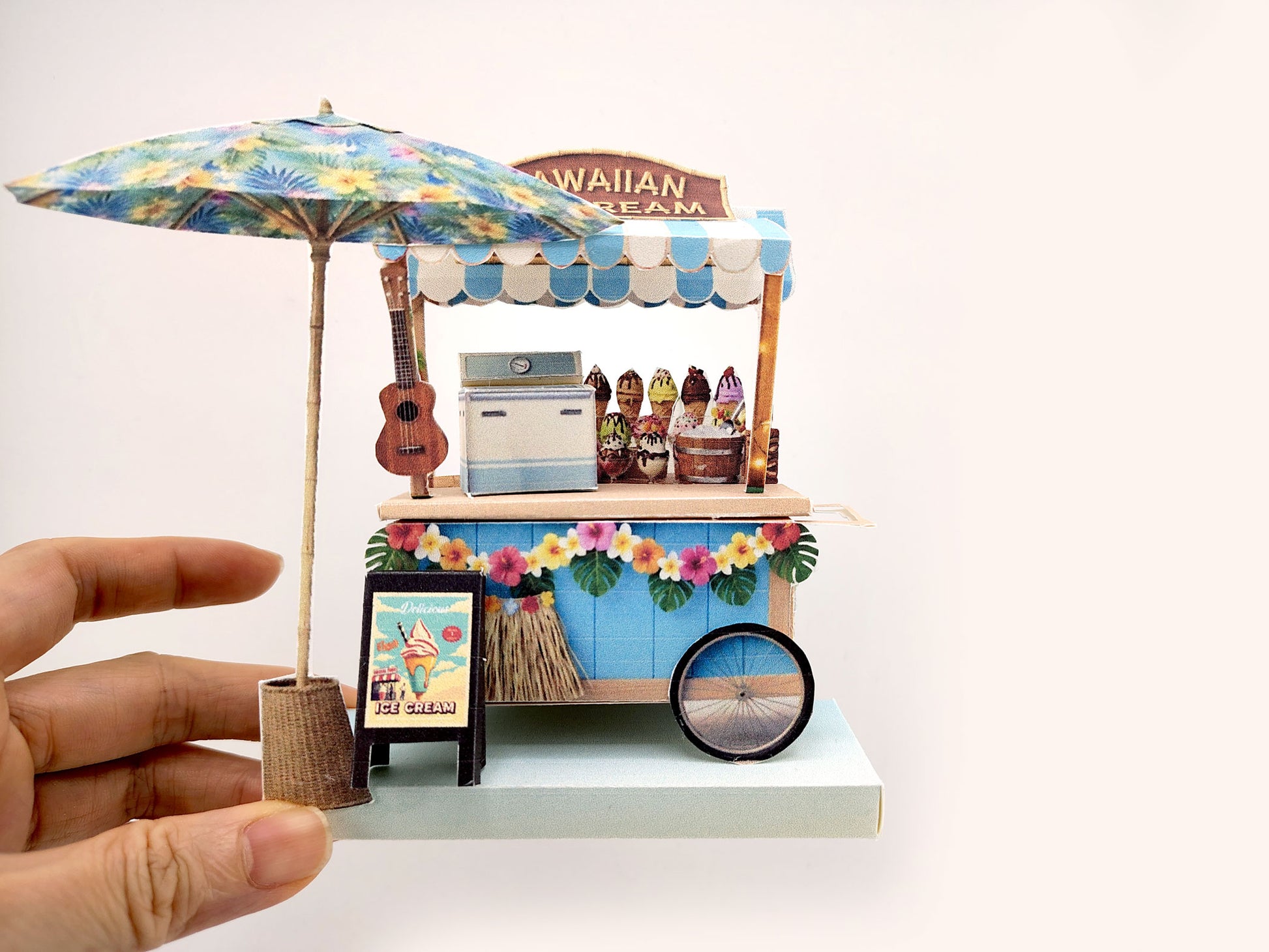 Hawaiian Ice Cream Cart DIY Miniature Kit — Printable Holiday Street Food Stand with ice ccream freezer (Digital Download)