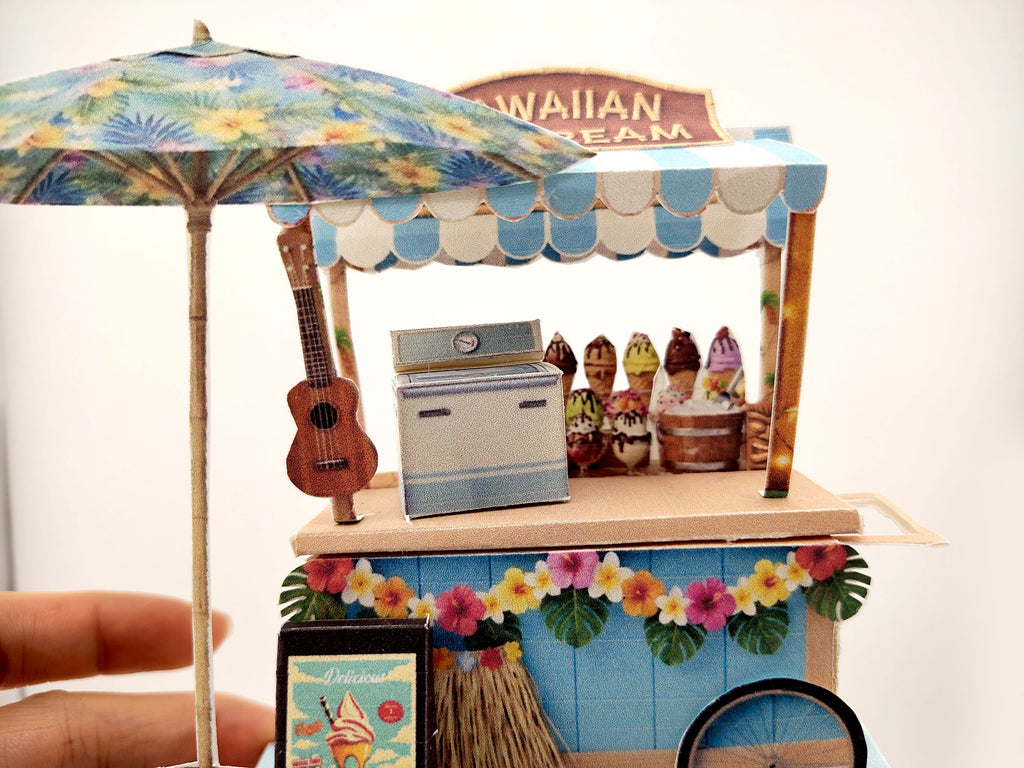Hawaiian Ice Cream Cart DIY Miniature Kit — Printable Holiday Street Food Stand with ice ccream freezer (Digital Download)