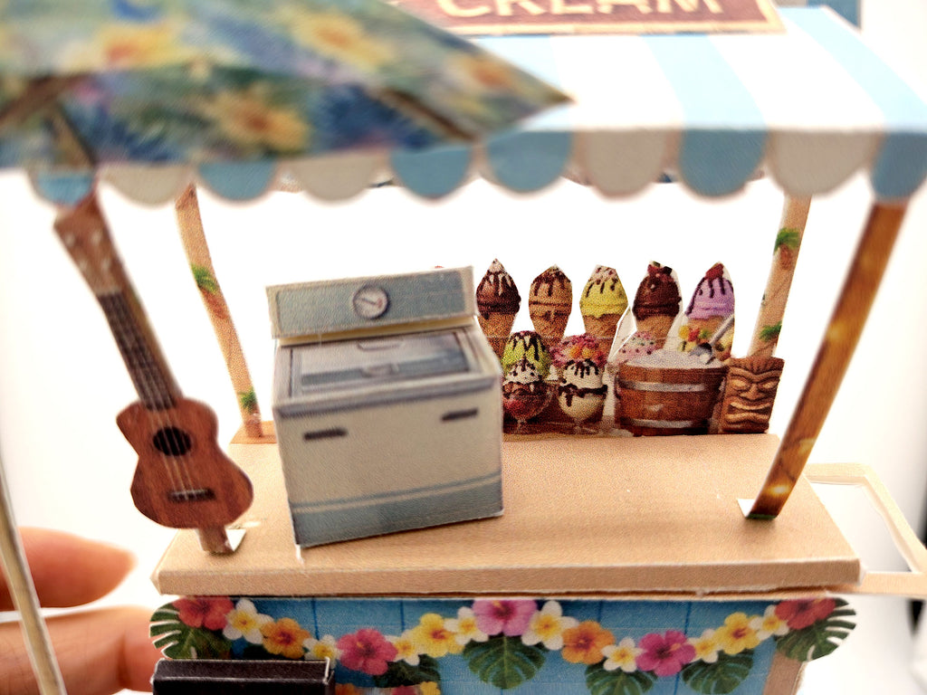 Hawaiian Ice Cream Cart DIY Miniature Kit — Printable Holiday Street Food Stand with ice ccream freezer (Digital Download)